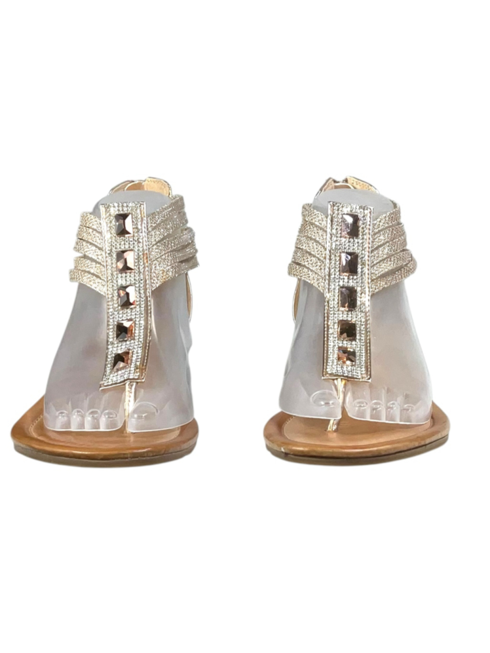 Dolce by Mojo Moxy Sparkly Gold Rhinestone Wedge Zip Sandals Women 9.5